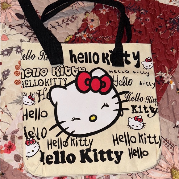 Hello Kitty Cream Tote with Black Straps and Red Bow - Picture 3 of 5